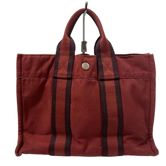 Auth HERMES Fourre Tout Tote PM - Bordeaux Canvas None Tote Bag - Picture 3 of 11